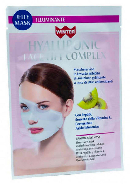 Maschera Viso Illuminante in Tessuto Hyaluronic Winter Face Lift Complex Levigante E Illuminante Senza Risciacquo Con Vitamina C E Acido Ialuronico Gdp Winter
