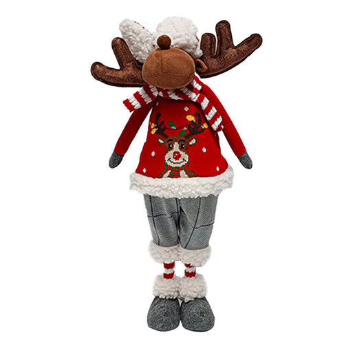 Renna peluche con cappello e vestito decorazione natalizia per interno