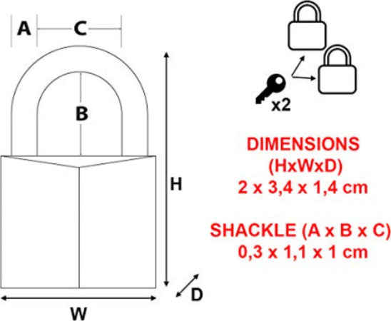 MASTER-LOCK---2-LUCCHETTI-IN-ALLUMINIO-MASSICCIO---ARCO-IN-ACCIAIO---20x11x3-MM