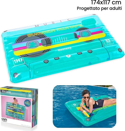 Materassino Gonfiabile Retro Beats Fashion Cassetta 174x117cm Portaoggetti 43649 Giochi e giocattoli/Sport e giochi all'aperto/Giochi aquatici e piscine per bambini/Canotti e gonfiabili galleggianti Trade Shop italia - Napoli, Commerciovirtuoso.it
