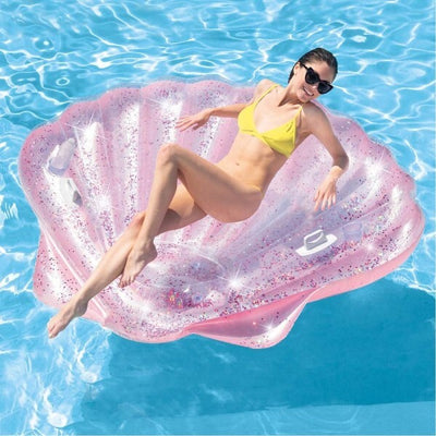 Materassino-Isola-Gonfiabile-Conchiglia-Glitter-Pvc-Mare-Piscina-178x165cm