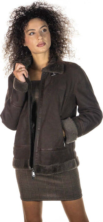 Matilde---Giacca-Donna-Marrone-in-vero-montone-Shearling-effetto-scamosciato