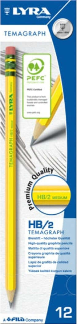 Matita di grafite Temagraph - gradazione HB - con gommino - Lyra - scatola 12 matite Cancelleria e prodotti per ufficio/Penne matite scrittura e correzione/Matite/Matite di legno Eurocartuccia - Pavullo, Commerciovirtuoso.it