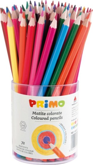Matite colorate - diametro mina 2 90 mm - colori assortiti - Primo - bicchiere 72 matite Giochi e giocattoli/Attività creative/Accessori per disegnare e colorare/Pennelli Eurocartuccia - Pavullo, Commerciovirtuoso.it