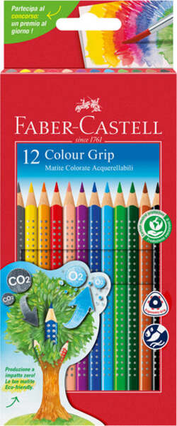 Matite colorate Color Grip - acquerellabili - Faber Castell - scatola 12 pezzi Giochi e giocattoli/Attività creative/Accessori per disegnare e colorare/Pennelli Eurocartuccia - Pavullo, Commerciovirtuoso.it