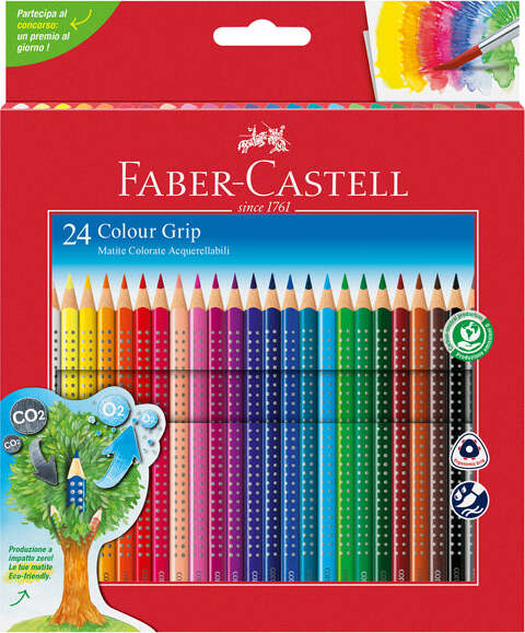 Matite colorate Color Grip - acquerellabili - Faber Castell - scatola 24 pezzi Giochi e giocattoli/Attività creative/Accessori per disegnare e colorare/Pennelli Eurocartuccia - Pavullo, Commerciovirtuoso.it
