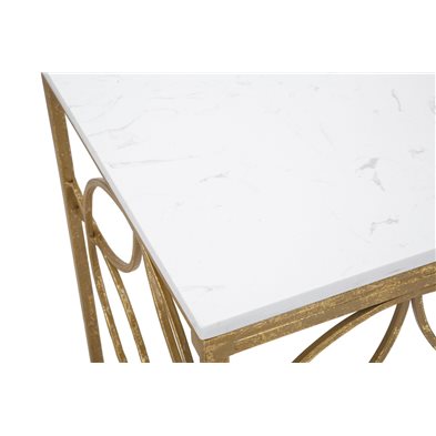 Console struttura in metallo color oro e ripiano in marmo per interni