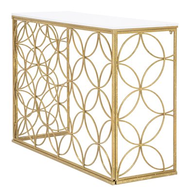 Console struttura in metallo color oro e ripiano in marmo per interni
