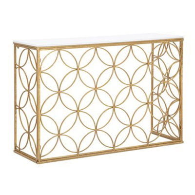 Console struttura in metallo color oro e ripiano in marmo per interni