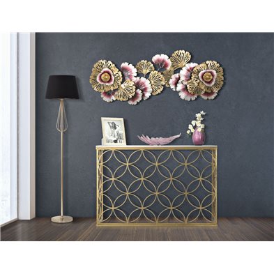 Console struttura in metallo color oro e ripiano in marmo per interni