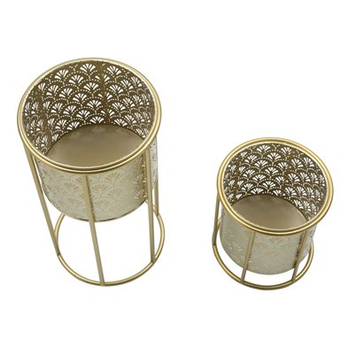 Tavolinetti coppia struttura in metallo color oro con supporto per interni set da 2