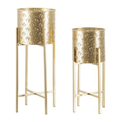 Tavolinetti coppia struttura in metallo color oro con supporto per interni set da 2