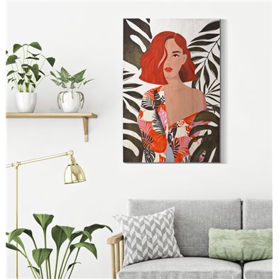 Stampa su tela donna stile jungle con telaio in legno per decorazioni ambienti