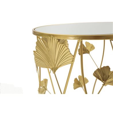 Tavolinetti coppia struttura in ferro color oro ripiano in vetro per interni set da 2