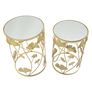 Tavolinetti coppia struttura in ferro color oro ripiano in vetro per interni set da 2