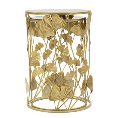 Tavolinetti coppia struttura in ferro color oro ripiano in vetro per interni set da 2