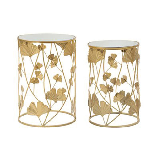 Tavolinetti coppia struttura in ferro color oro ripiano in vetro per interni set da 2