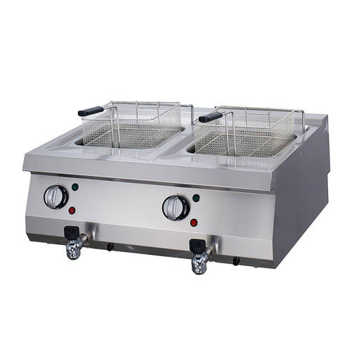 Heavy Duty Friggitrice - 2 x 12L - Unità Doppia - Profondità 70cm - con Rubinetto di Scarico - Elettrico