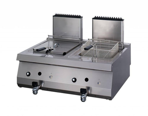 Heavy Duty Friggitrice - 2 x 12L - Unità Doppia - Profondità 70cm - con Rubinetto di Scarico - Gas