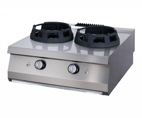 Heavy Duty Piano Cottura Wok - Anelli di Cottura 2 x 28,5cm - Unità Doppia - Profondità 70cm - Gas