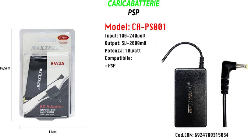 Maxtech Ca-ps001 Caricabatterie Compatibile Con Psp Modello 1000/2000/3000 5v/2a Caricabatteria Trade Shop italia - Napoli, Commerciovirtuoso.it