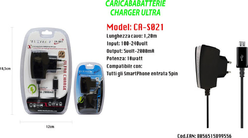 Maxtech Caricabatterie Charger Ultra Per Smartphone Entrata 5 Pin 10w Ca-s021 Caricabatteria Trade Shop italia - Napoli, Commerciovirtuoso.it