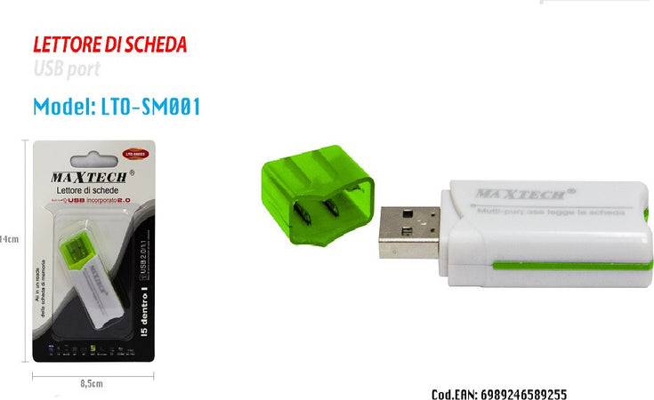 Maxtech-Lto-sm001-Lettore-Di-Schede-Card-5in1-Usb-2.0-Ms-Sd-Mmc-Tf-Ad-Alta-Velocita'