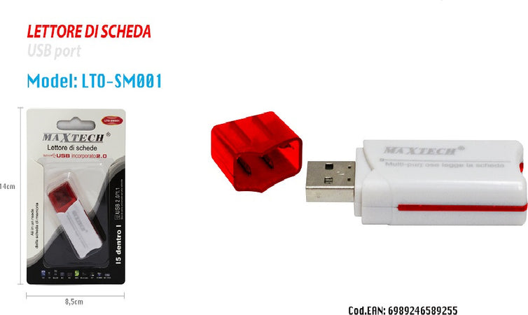 Maxtech-Lto-sm001-Lettore-Di-Schede-Card-5in1-Usb-2.0-Ms-Sd-Mmc-Tf-Ad-Alta-Velocita'