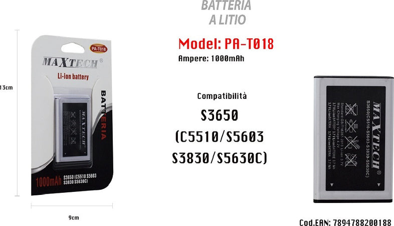 Maxtech Pa-t018 Batteria Li-ion 1000mah Compatibile Samsung S3650 Smartphone Ricambio Batterie per Cellulari Trade Shop italia - Napoli, Commerciovirtuoso.it