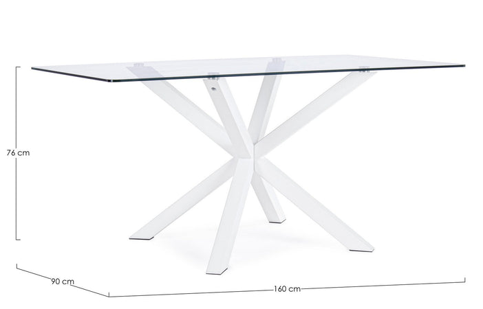 Tavolo May rettangolare con gambe in legno, piano in vetro temperato spessore 10mm