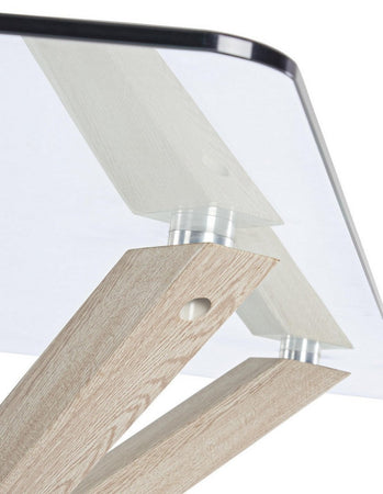 Tavolo May rettangolare con gambe in legno, piano in vetro temperato spessore 10mm