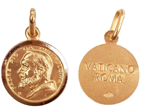 Medaglia Santo Padre Pio in Oro giallo 750 millesimi 18 kt Pendente Religioso Artigianale Made in Italy