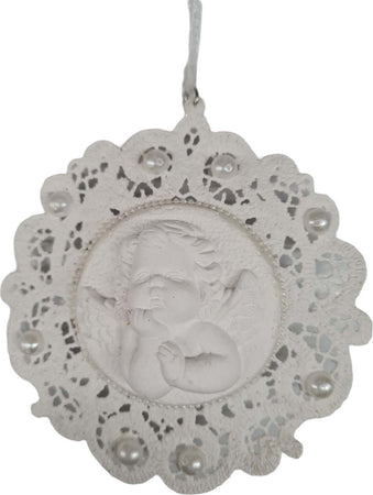 Medaglione in pizzo con angelo decorazione per interno Casa e cucina/Decorazioni per interni/Addobbi e decorazioni per ricorrenze/Decorazioni natalizie/Addobbi e decorazioni/Palle e palline MagiediNatale.it - Altamura, Commerciovirtuoso.it