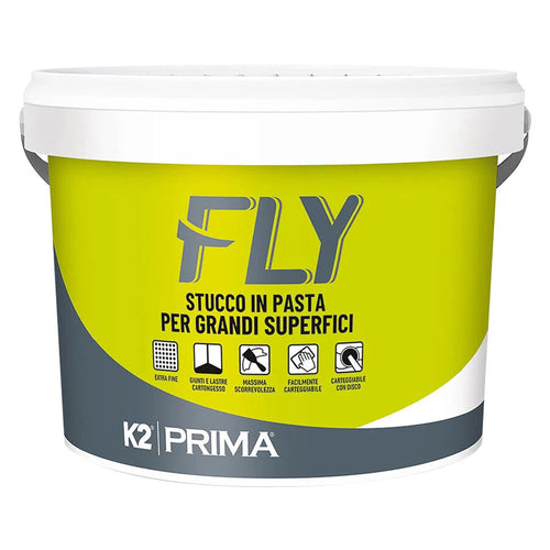 Stucco in pasta grandi superfici Fly, specifica per giunti e lastre di cartongesso.