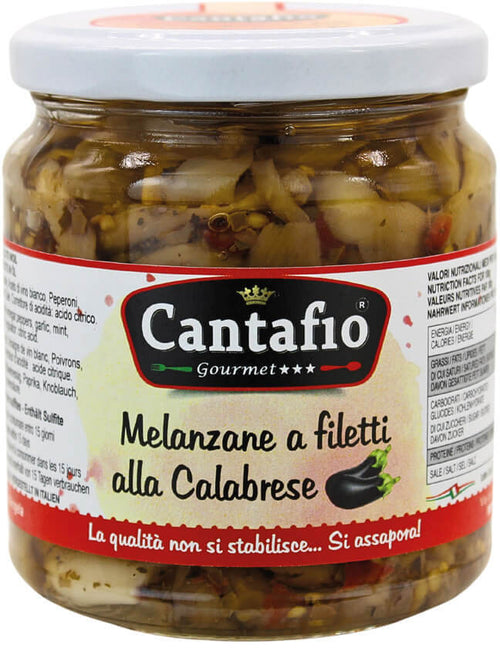 Melanzane a filetti alla Calabrese Artigianali CANTAFIO GOURMET® melanzane sott'olio condite alla Calabrese prodotto tipico 280gr