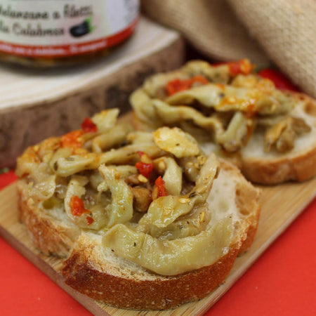 Melanzane a filetti alla Calabrese Artigianali CANTAFIO GOURMET® melanzane sott'olio condite alla Calabrese prodotto tipico 280gr