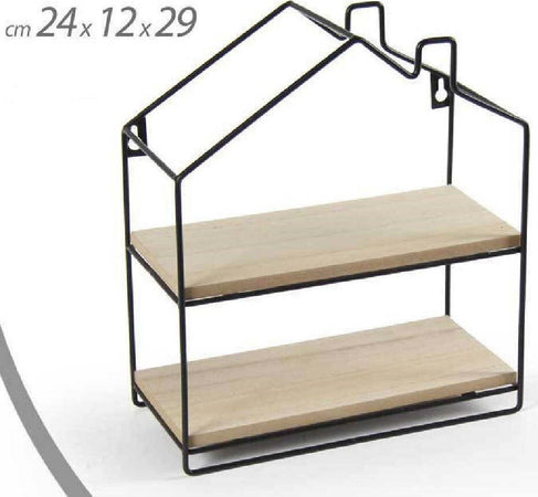 Mensola Bacheca Parete Casetta Metallo 24x12x29cm Nero 2 Ripiani In Legno 818707 Casa e cucina/Arredamento/Ingresso/Portachiavi da parete Trade Shop italia - Napoli, Commerciovirtuoso.it