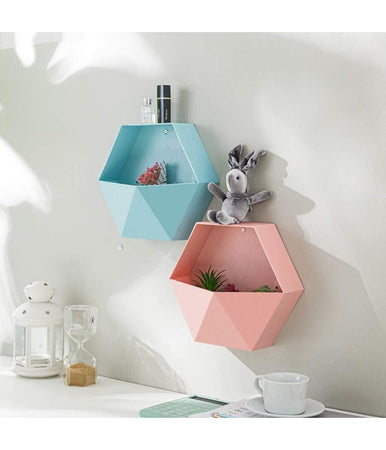 Mensola Da Parete Attrezzata A Muro Esagonale Scaffale Geometrico 27x23x7cm Mod