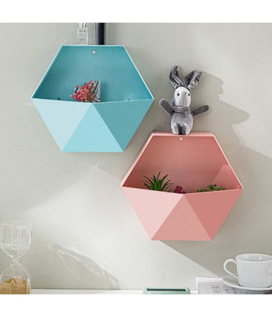 Mensola Da Parete Attrezzata A Muro Esagonale Scaffale Geometrico 27x23x7cm Mod