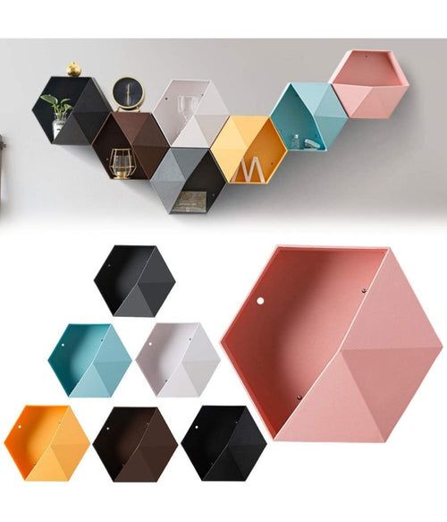 Mensola Da Parete Attrezzata A Muro Esagonale Scaffale Geometrico 27x23x7cm Mod