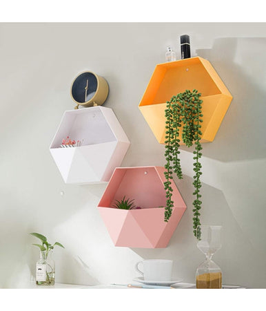 Mensola Da Parete Attrezzata A Muro Esagonale Scaffale Geometrico 27x23x7cm Mod