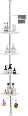 Mensola-Doccia-Angolare-Telescopico-Bagno-4-Ripiani-1-Portasciugamani-95-305cm-Bianco