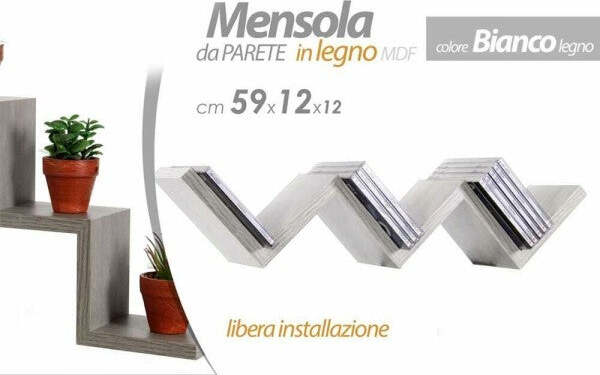 Mensola-Parete-Moderna-Design-Zig-Zag-Mensole-Muro-Scaffale-3-Ripiani-Bianco