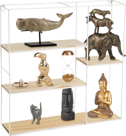 Mensola-Parete-Rotonda-4-Ripiani-Mensole-Scaffale-Legno-Metallo-Bianco-e-Acero