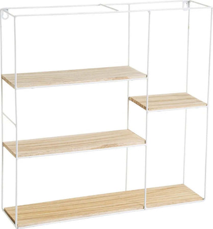 Mensola-Parete-Rotonda-4-Ripiani-Mensole-Scaffale-Legno-Metallo-Bianco-e-Acero