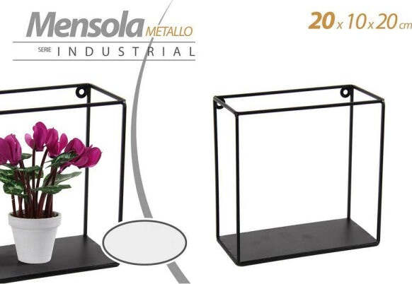 Mensola-Quadrata-Bacheca-Parete-Metallo-Nero-20x10x20cm-Serie-Industrial-822230