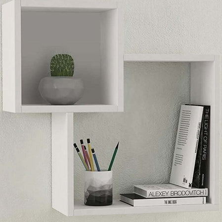 Mensola-Scaffale-da-Parete-2-Elementi-Bianca-Salvaspazio-Arredamento-Moderno