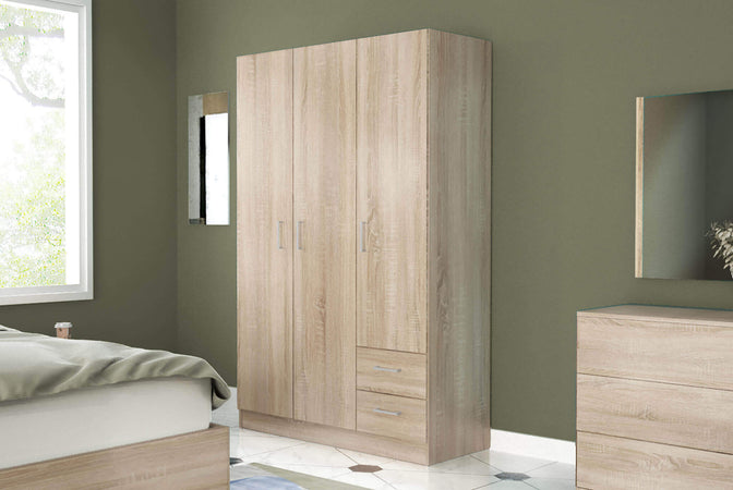MERIN---armadio-di-design-con-3-ante-2-cassetti-Quercia-Chiaro-Milani-Home