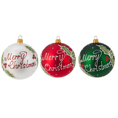 Palline per albero di Natale in vetro decorate tricolore con glitter