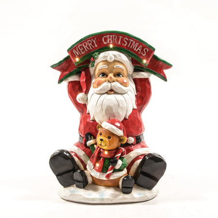 Babbo Natale con orsetto in resina decorazione natalizia